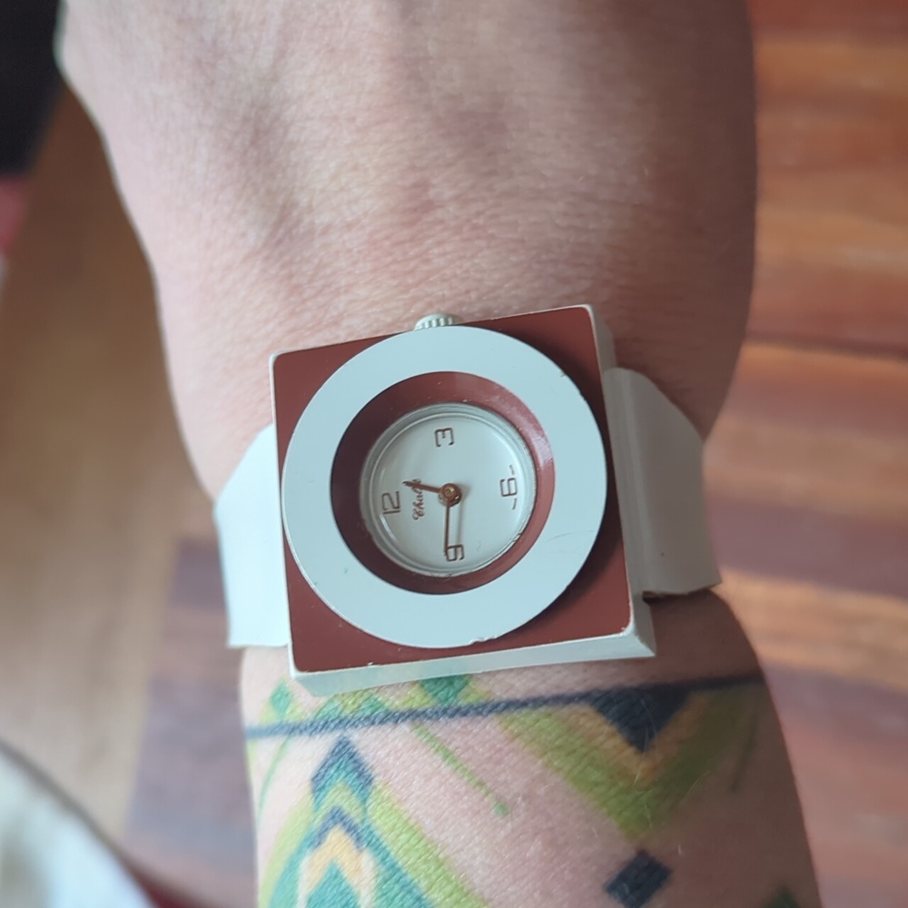 Vintage Square Face Watch - White and Brown